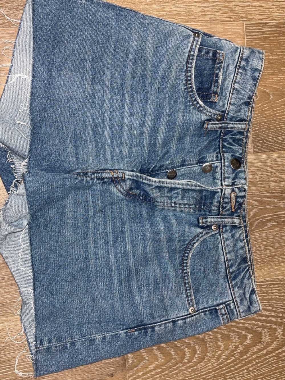 Denim Button-Front Mini Short in Medium Blue
